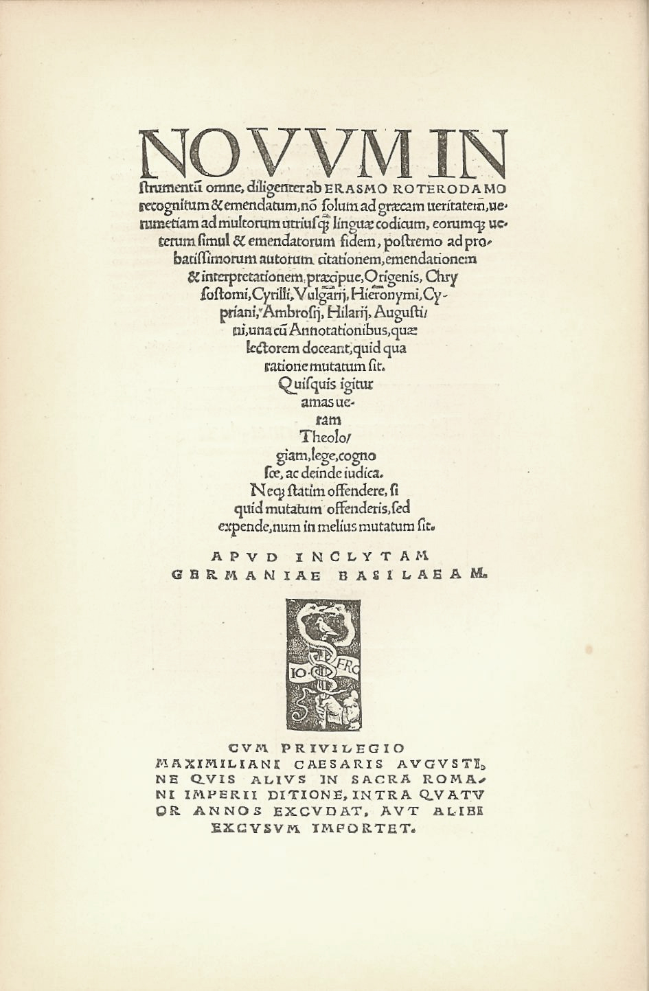 Printed title page in Latin with a large decorated woodcut border of columns, figures and ornament around the title text