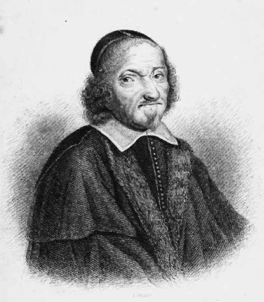 Engraved portrait of a bearded man in a dark cap and robe, shown from the chest up