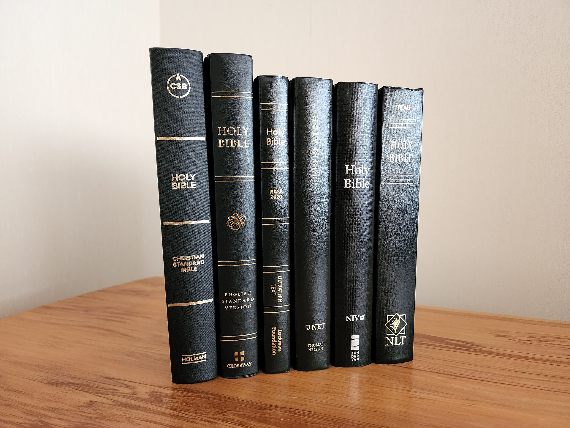 A group of modern English Bibles of several different translations photographed together