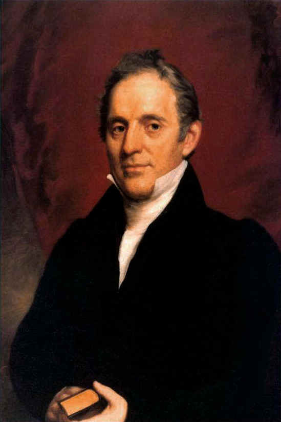 Engraved portrait of a young man with short hair, high white collar and dark coat, looking to the side