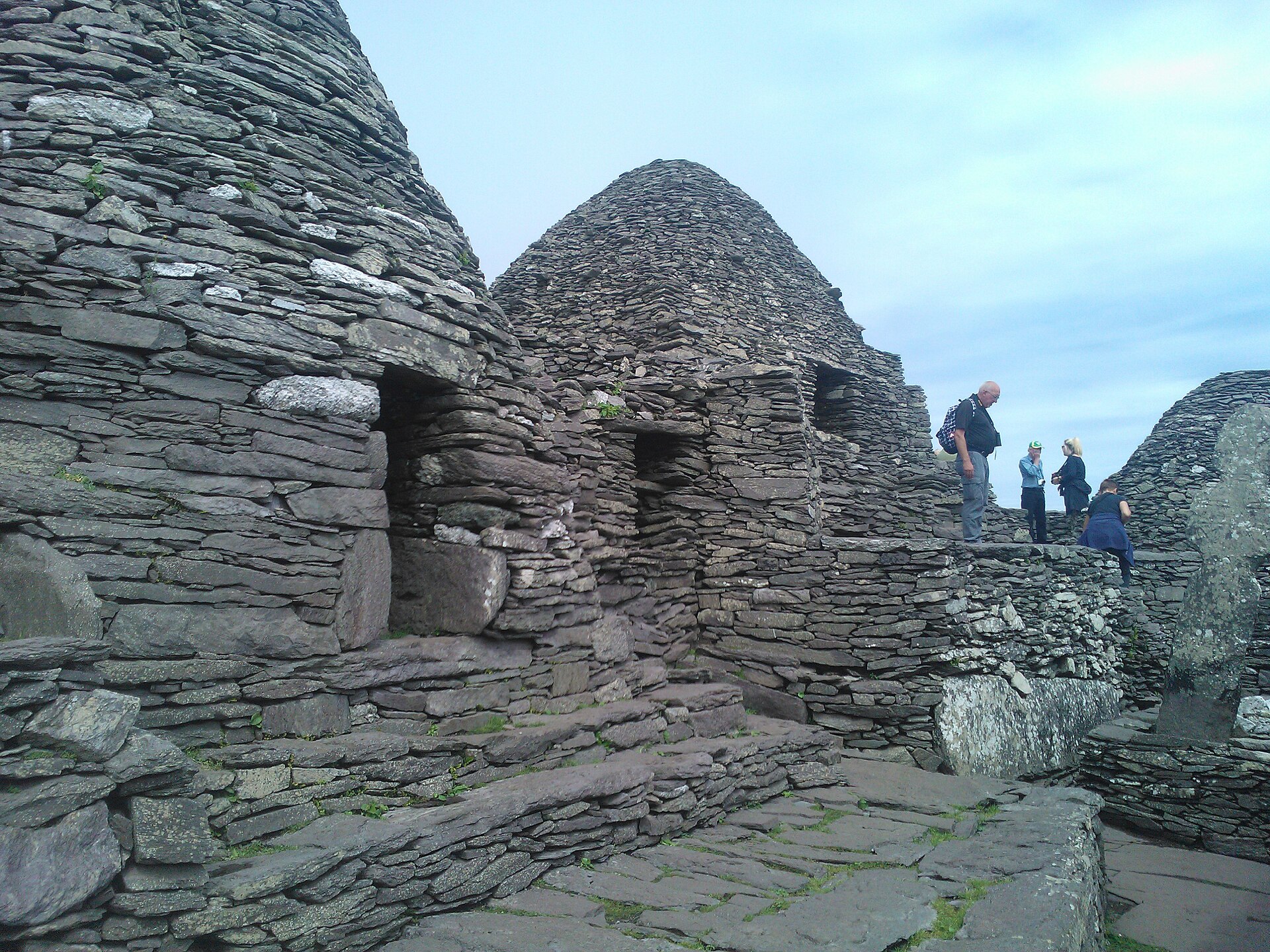 Round dry-stone beehive huts of the monastic settlement on Skellig Michael