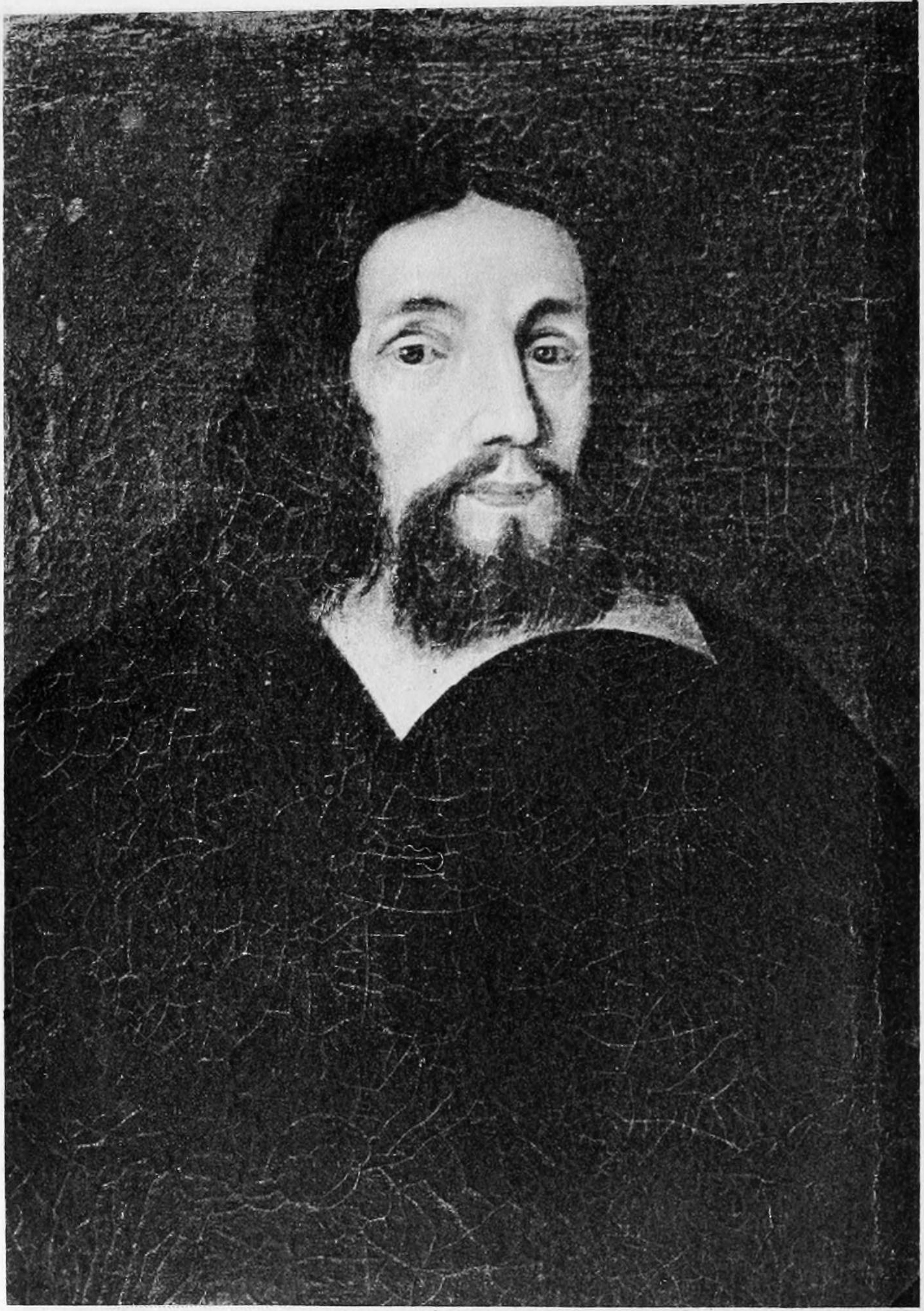 A painted portrait of a bearded man in a dark gown and a fur-trimmed cap holding a book