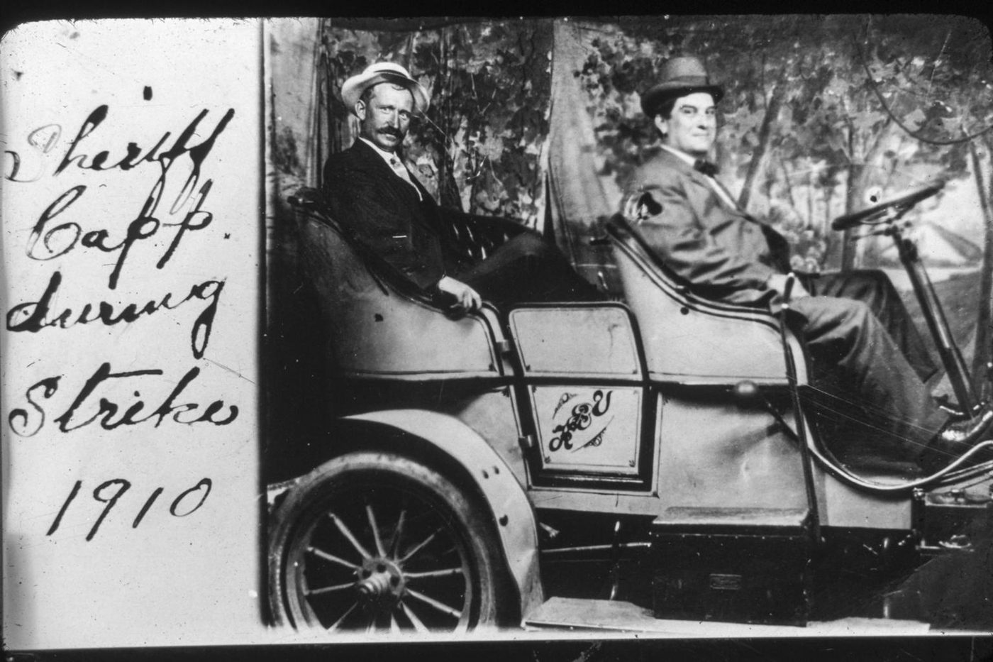 Sheriff Capp seated in an open automobile during a strike in Boulder, Colorado, about 1910