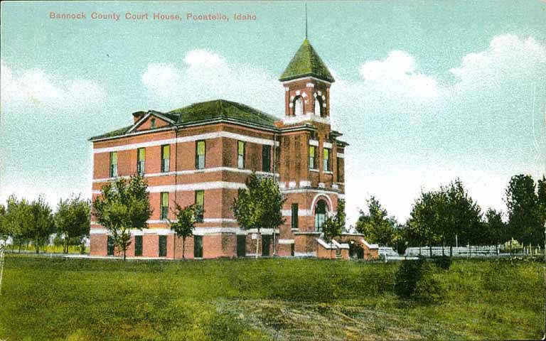 Postcard of the brick Bannock County Court House in Pocatello, Idaho, about 1910