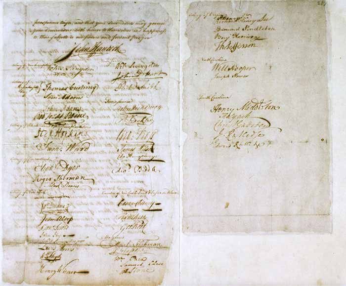 Scan of the Olive Branch Petition of July 1775