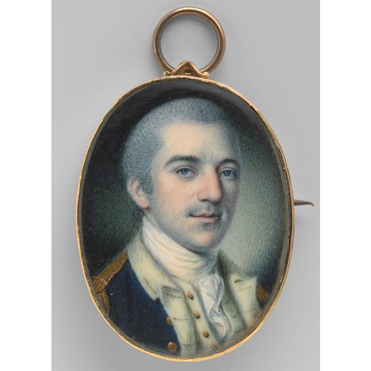 Portrait of John Laurens, a young man in a Continental officer's coat looking directly out of the frame