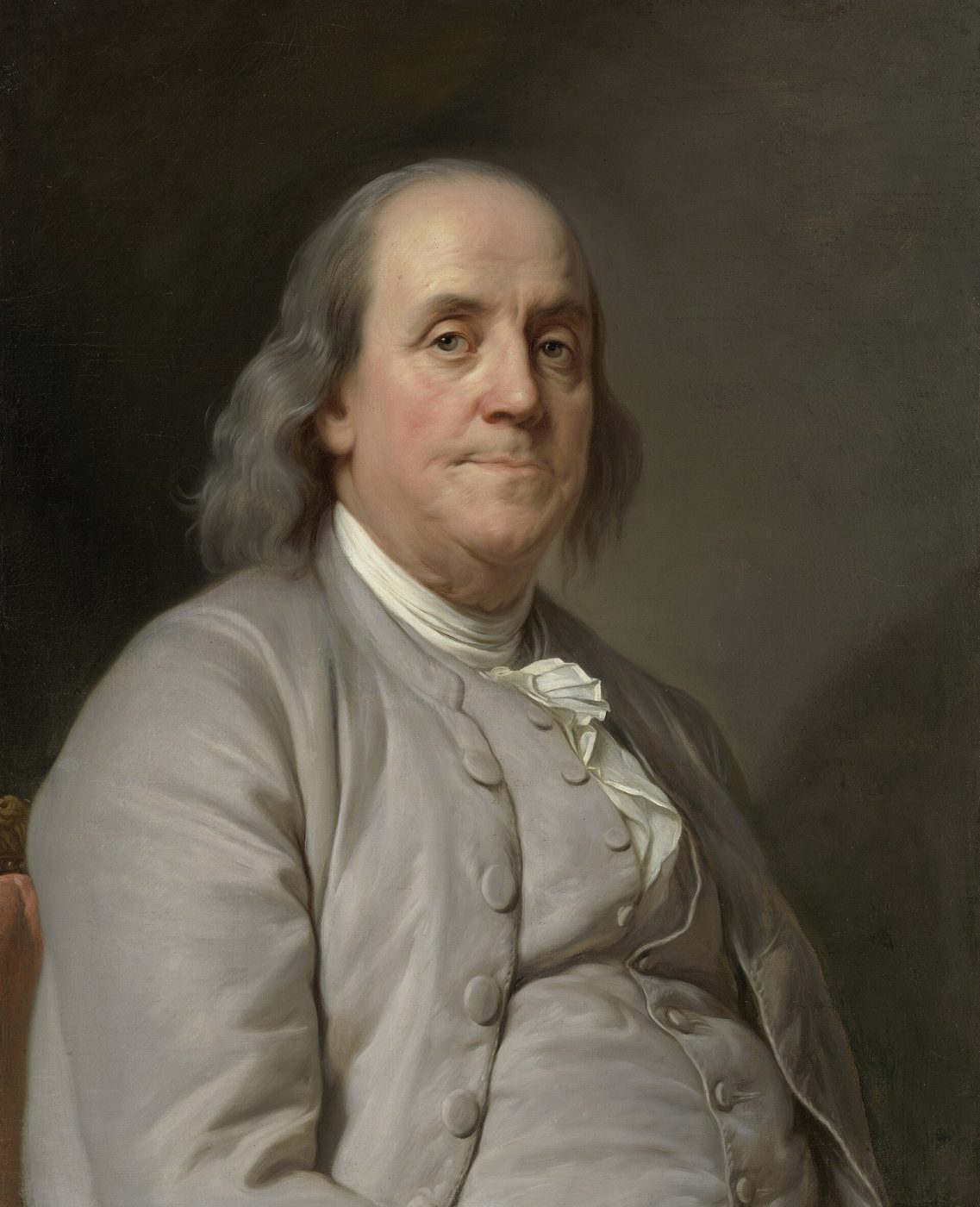 Portrait of Benjamin Franklin in a fur collar and plain coat