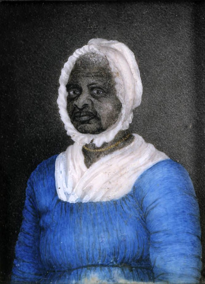 Portrait of Elizabeth Freeman, an elderly woman in a white cap