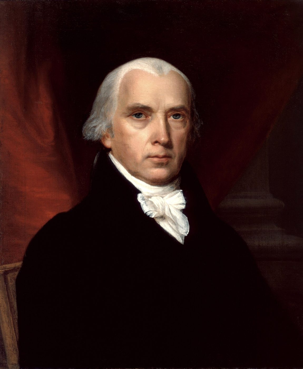 Portrait of James Madison in dark clothing against a plain background