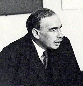 Head-and-shoulders photograph of John Maynard Keynes in 1933, with a mustache, dark suit and tie