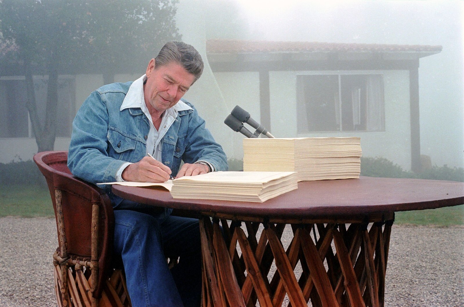 President Reagan signing the 1981 tax and budget bills at his California ranch