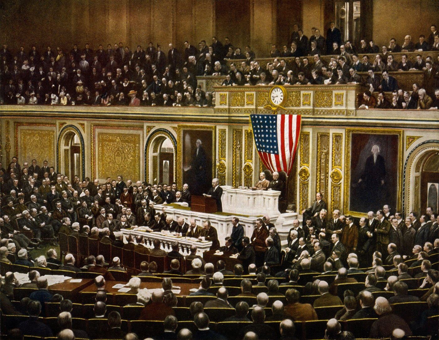 President Woodrow Wilson addressing a joint session of Congress in April 1917